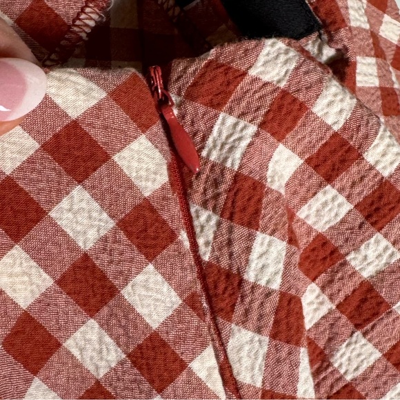 Zara Gingham Check Midi Skirt Red White Small - Picture 5 of 7